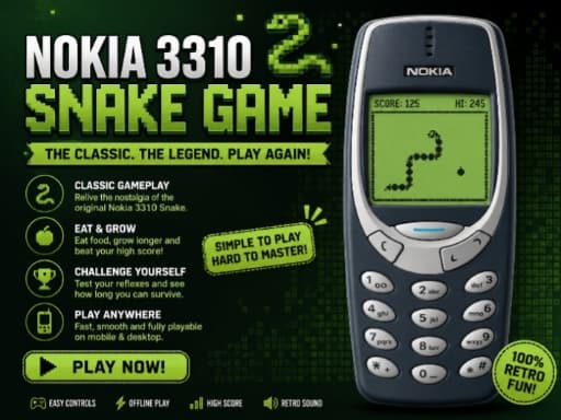 Play Nokia 3310 Snack Game - Free Online Arcade